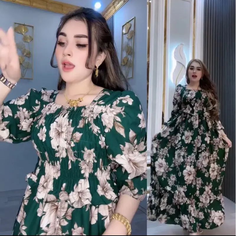 Gamis Dress Wanita Kekinian Semuk Ulva Danira Bunga Casual Katun Rayon