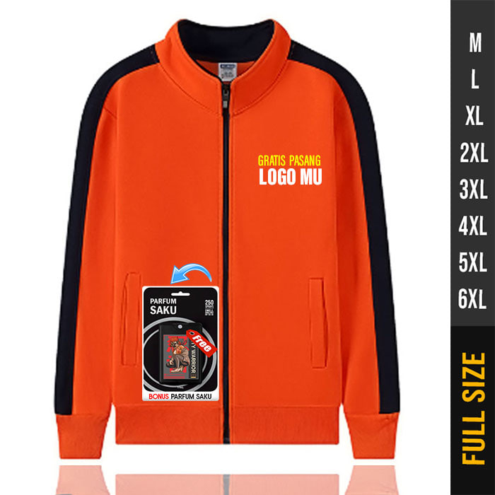 JAKET TRACKSUIT JUMBO ORANGE KOMBINASI HITAM (M-6XL) JAKET PRIA JUMBO BORDIR NAMA