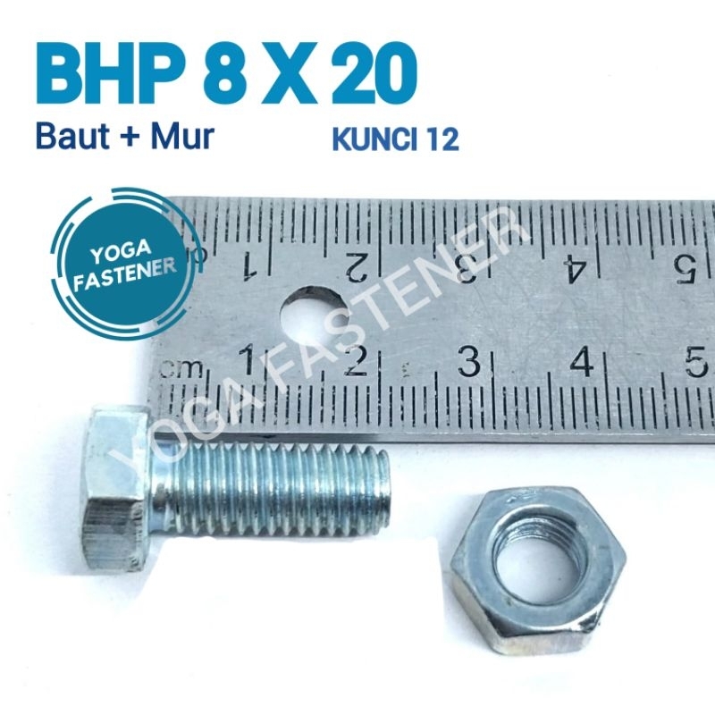 Baut dan mur hexagon kunci 13 ukuran M8x20 warna putih