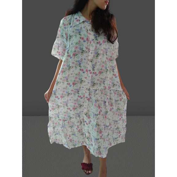 DRESS PANJANG MOTIF BUNGA BUNGA | DRESS BUNGA | DRESS KOREA | DRESS KERAH