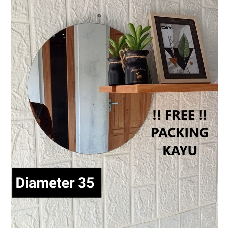 Cermin Aesthetic Bulat Cermin Rias Cermin Hias Dinding Cermin Tempel Dinding Tatakan Kayu Samping