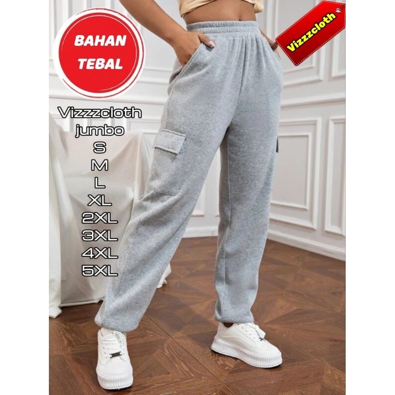 Celana panjang joger cargo saku tempel kanan kiri jumbo bigsize