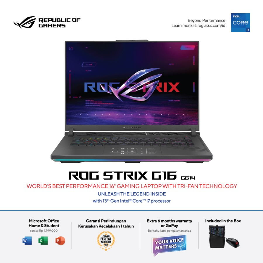 ASUS ROG Strix G16 (G614) G614JU-I745J6G-O (13th Gen Intel® Core™ i7-13650HX/DDR5 16GB/512GB SSD/Windows 11 Home /NVIDIA® GeForce RTX™ 4050 Laptop GPU) - Eclipse Gray