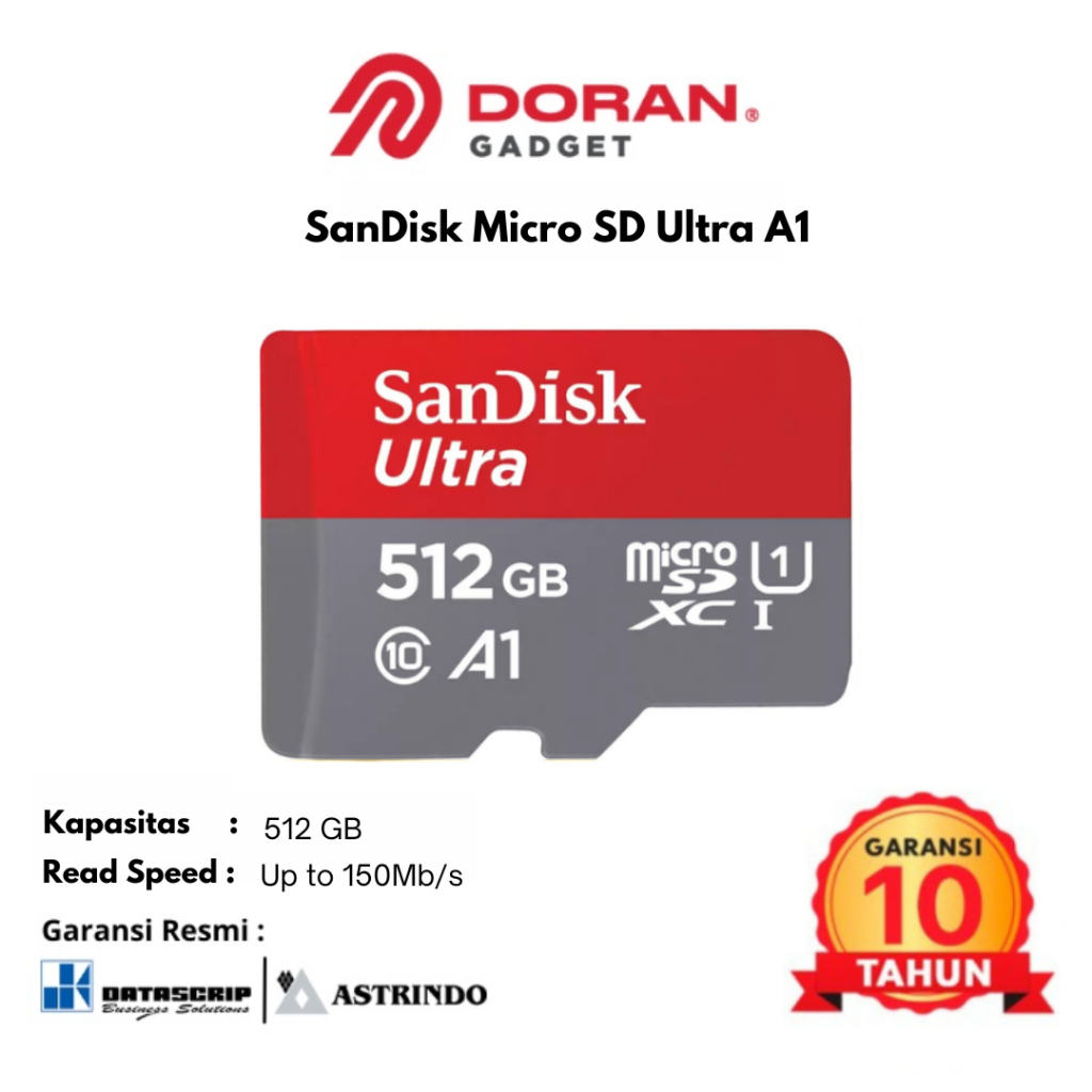 Sandisk Micro SD 512GB 512 GB Ultra CL10 150MBPS A1 | Memory Card | MicroSD Sandisk - Original Garan