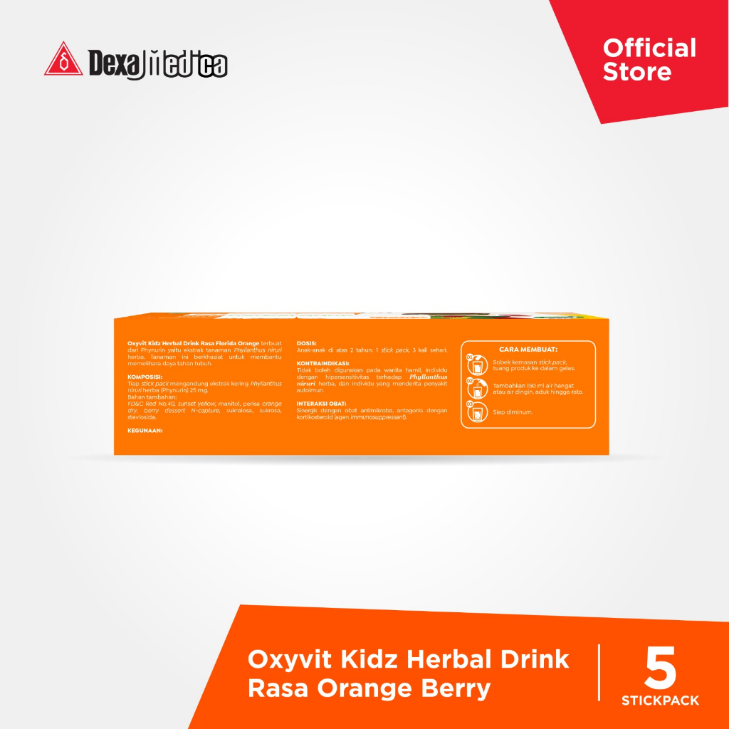 Oxyvit Kidz Herbal Drink Stickpack Rasa Orange Berry untuk Daya Tahan Tubuh Anak Box/5 Sachets