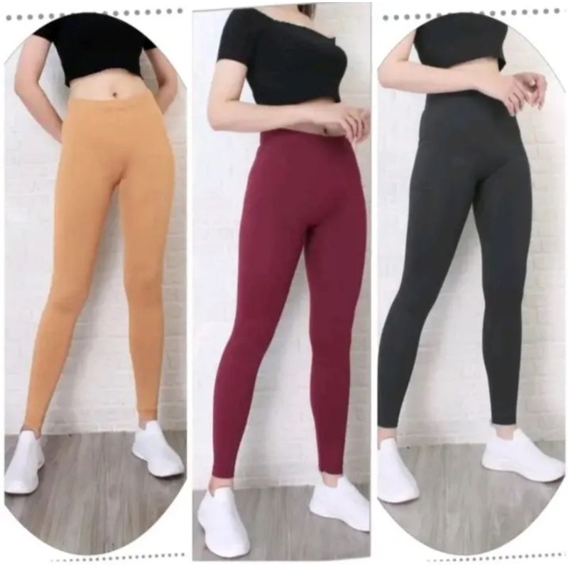 PAKET ISI 3PCS LEGGING PANJANG WANITA - LEGGING SPANDEX POLOS DEWASA - LEGGING ELASTIS LICIN PANJANG