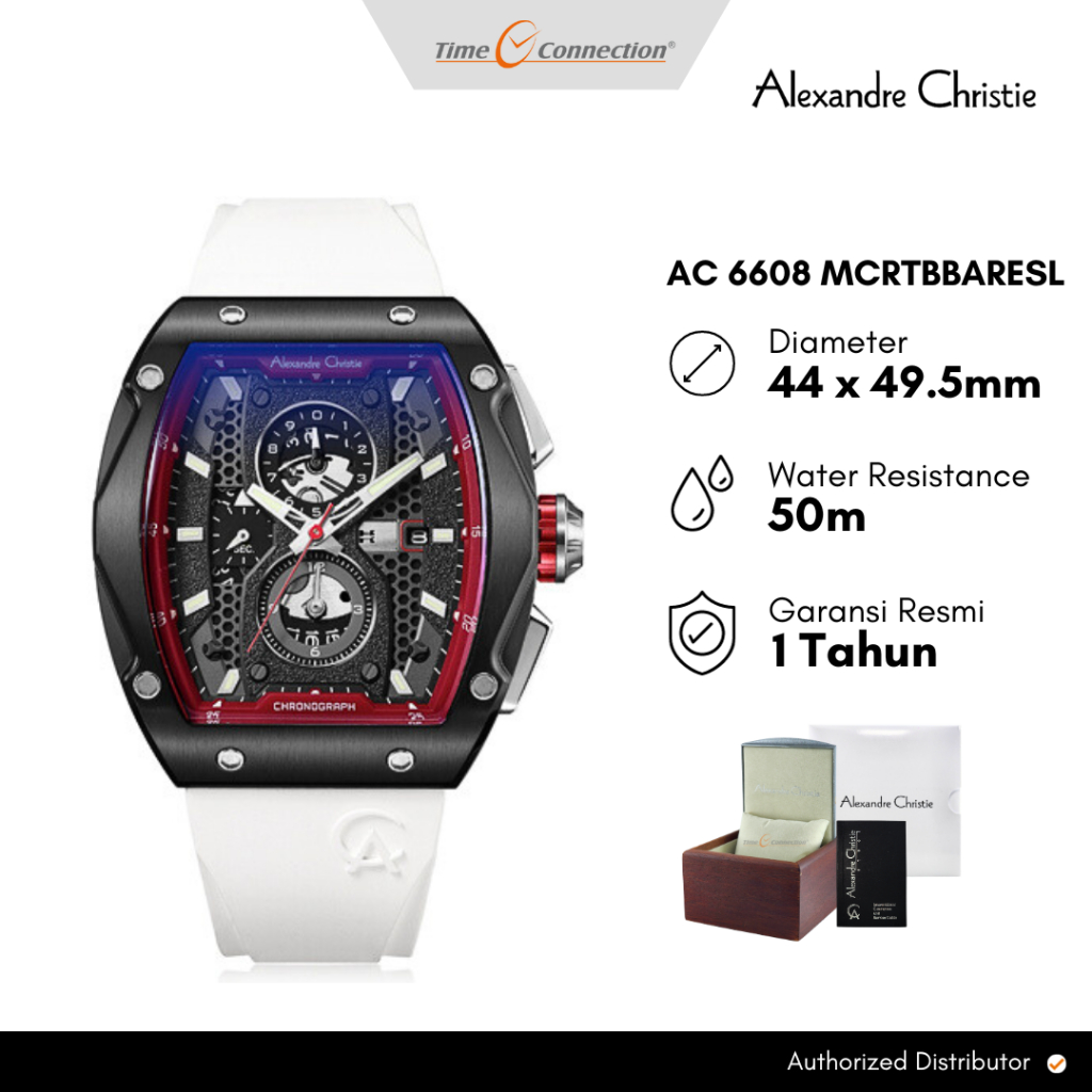 Alexandre Christie AC 6608 MCRTBBARESL Putih Original / Jam Tangan Pria Karet MC
