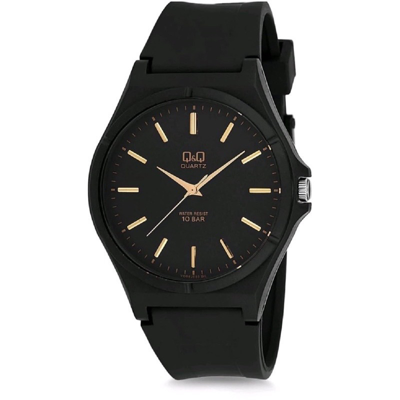 Jam Tangan Pria Qq 10Bar Jarum Kuning Strap Rubber/Karet