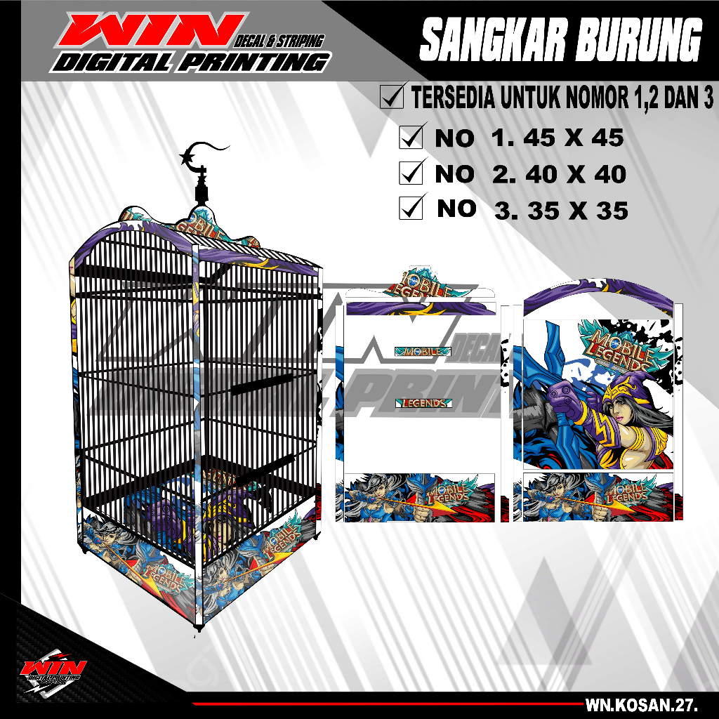 Stiker Decal Sangkar Burung Kotak, Kosan, Persegi, Ebod No. 1, 2, 3 Sangkar kacer,pentet