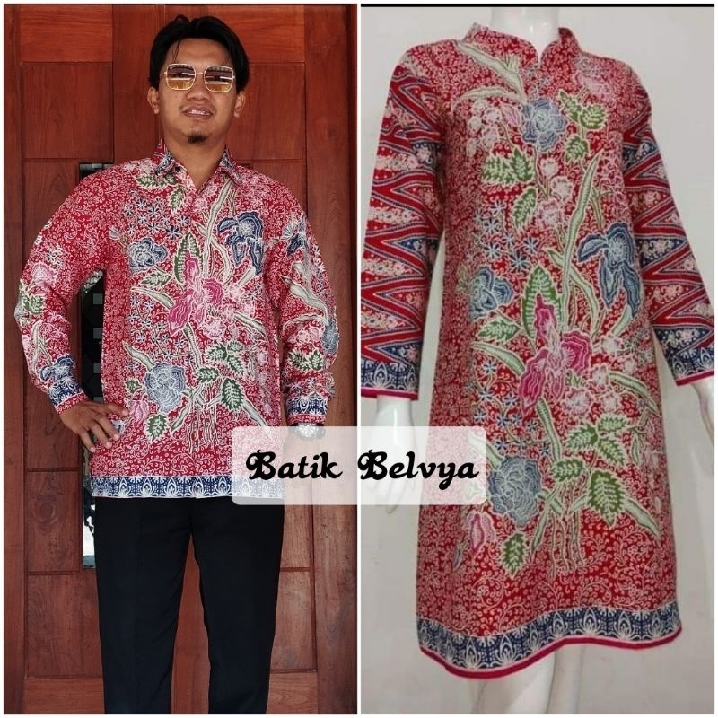 Setelan pakaian couple Batik Zaara lapis dalam furing tunik batik full trikot atasan batik cewek baj