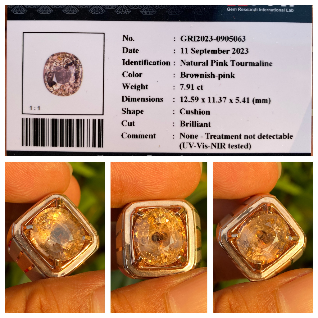 Natural 7.91ct brownish pink tourmaline memo gri ring perak