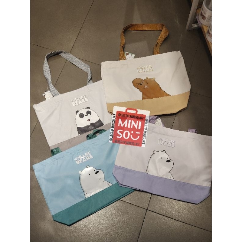 MINISO 🆕 Tote Bag / Color Blocking Trapezoid We Bare Bears Shopping Bag (sz.43x31x10cm)