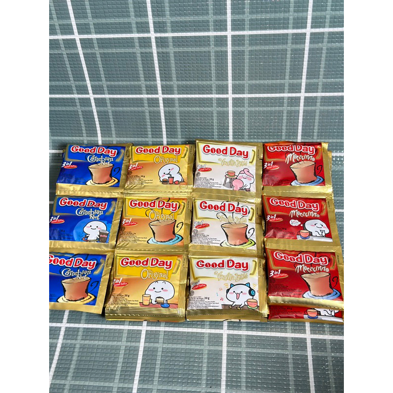 

Good Day 3 in 1 kemasan sachet 20gr varian rasa Carrebian Nut / Original / Vanilla Latte / Mocacinno