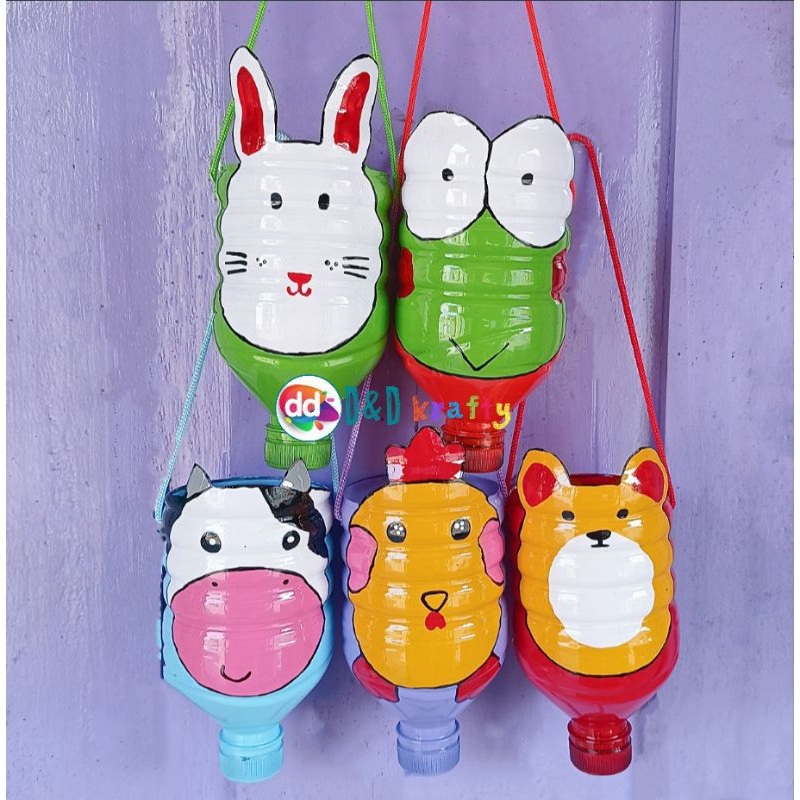 prakarya kerajinan daur ulang botol bekas 1,5lt (pot gantung karakter)