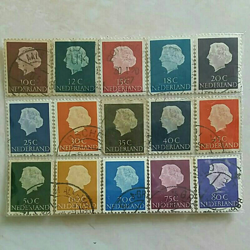 

(AB) Perangko Belanda / Nederland Tahun 1964 - 1972 Seri Queen Juliana Set 15pcs Used
