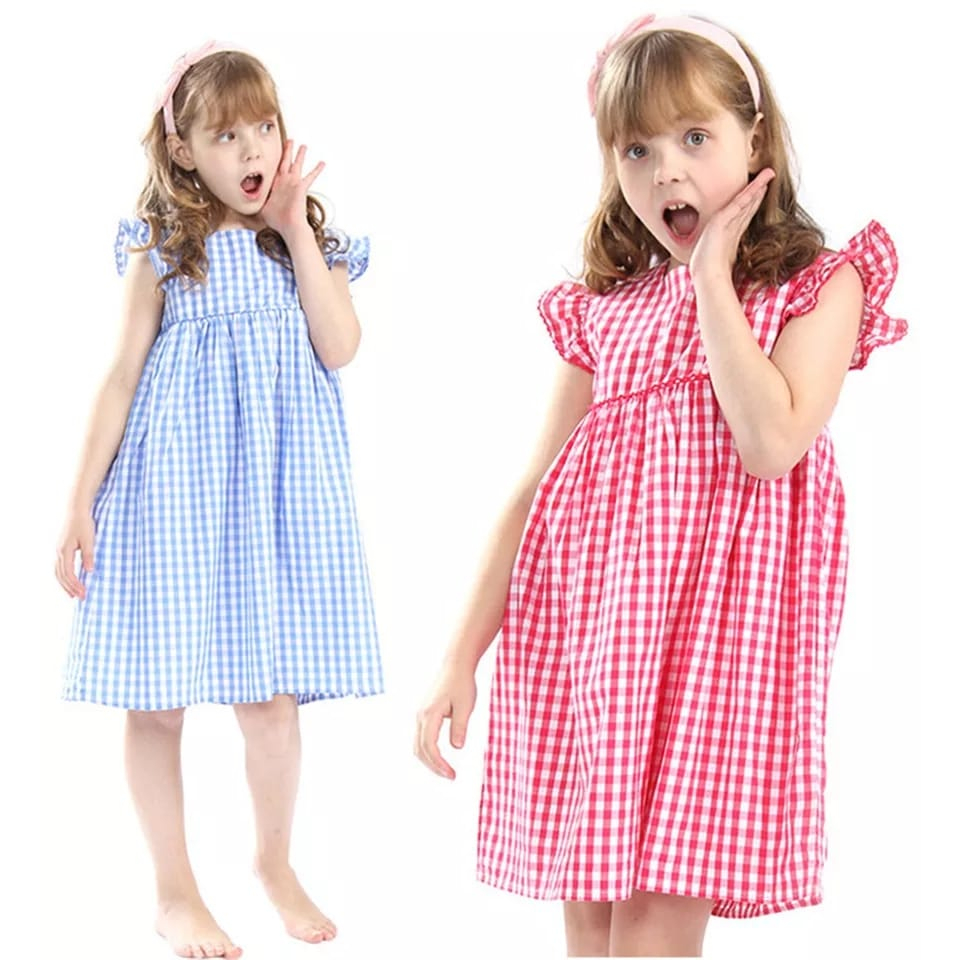 Laico - 10 Gaun Anak Perempuan Kotak/ Dress Anak Korea Kotak Katun Import Usia 3-7 Tahun