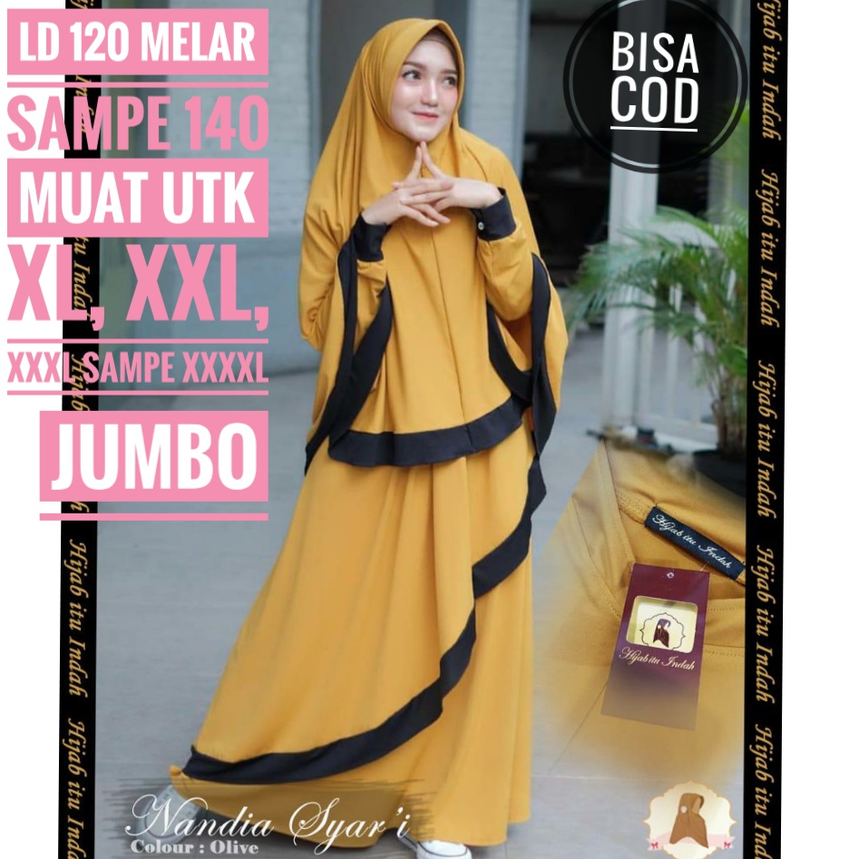 Gamis Syar'i Jumbo XXXXL LD 120-140 Nandia Jersey Maxmara Big size Polos Premium