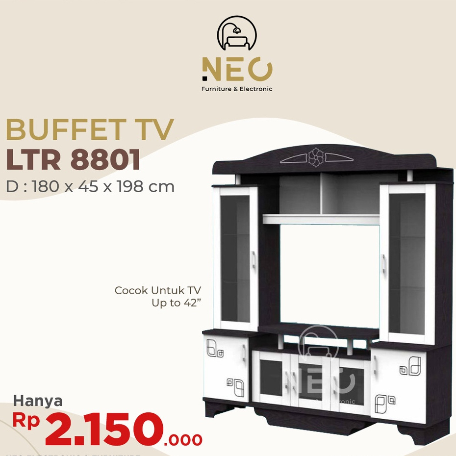 NEO - LEMARI TV PARTISI DINDING LTR 8801 DEVIDER BUFFET TV PENYEKAT RUANGAN 180 x 45 x 198 cm Hitam 