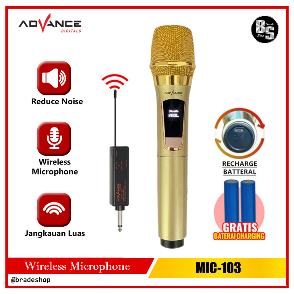 Microphone Wireless Advance MIC-103 (Mic Tanpa Kabel) Baterai Rechargeable