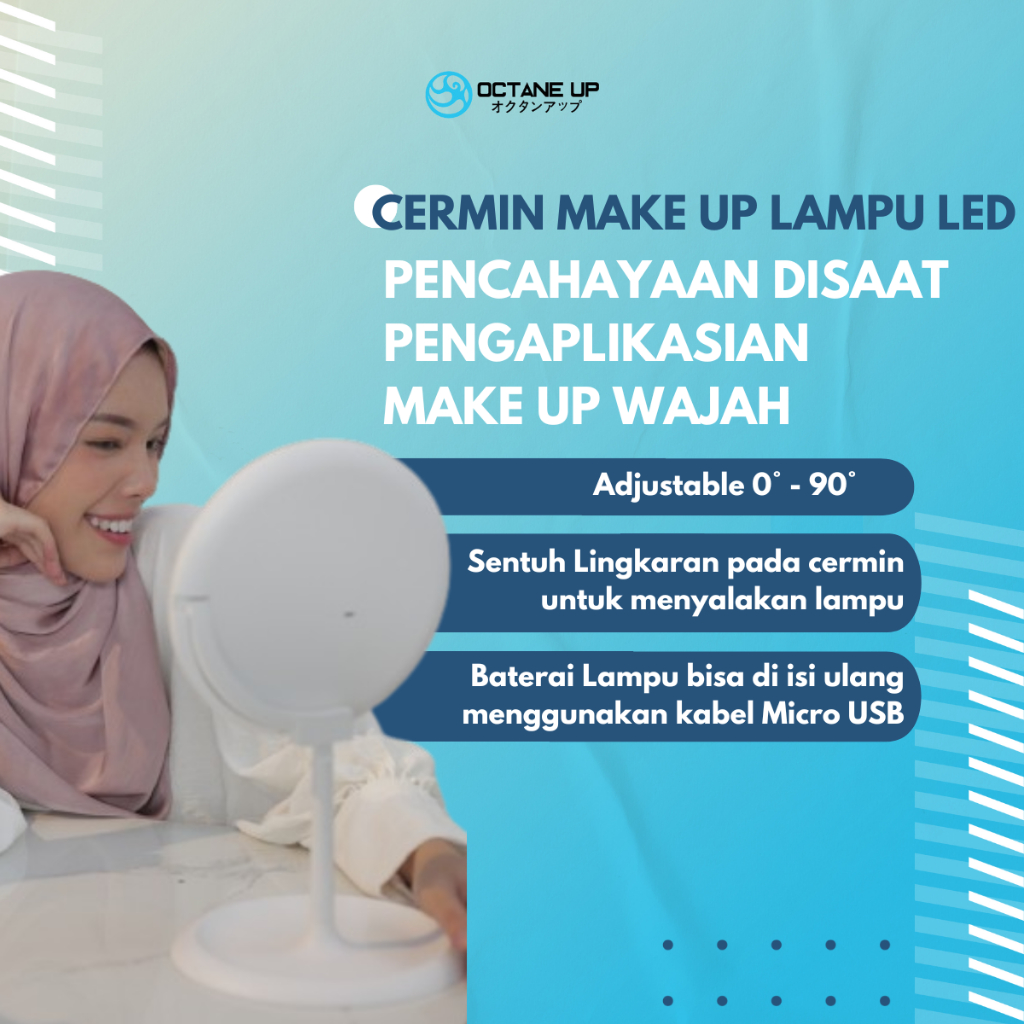 Cermin Bulat Make Up Lampu Led Meja Mirror Premium