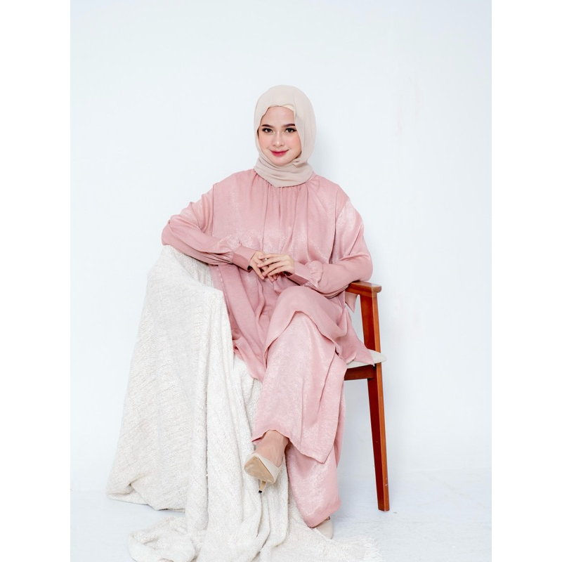 SS Anshar RTW | Rini One Set Tunik Kulot Santorini Silk Premium Import Tangan Panjang