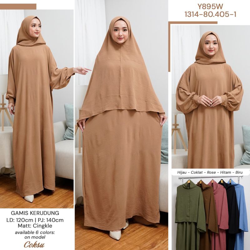 Gamis hijab syar'i jumbo bahan crinkle premium lengan kalong#1314#Ld 120#Pj 140#