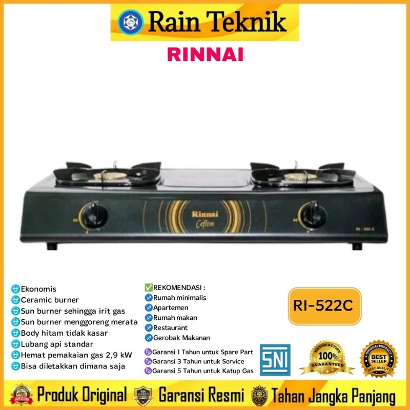 Kompor Gas Rinnai RI-522C (2 Tungku) / Kompor Gas Rumah Rinnai RI- 522C / Kompor Gas Apartemen Rinna
