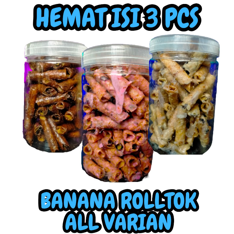 

BANANA ROLLTOK 800ML ALL VARIAN ISI 3 TOPLES DAPOER IBU KITA Keripik Pisang Gulung Cokelat, Strawberry, Tiramisu