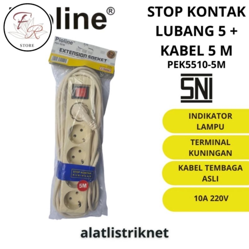 PIOLINE STOP KONTAK/KABEL 5 LUBANG 5 METER 5M COLOKAN STOP KONTAK