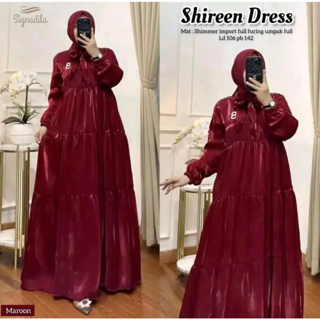 Dres Perempuan ShireenDress Wanita Matt Shimer satin Dress Wanita Bahan Mengkilap Fashion Terbaru Termurah