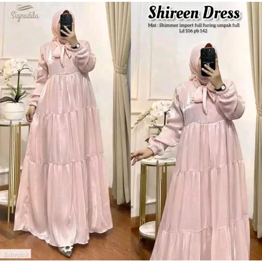 Dres Perempuan ShireenDress Wanita Matt Shimer satin Dress Wanita Bahan Mengkilap Fashion Terbaru Termurah