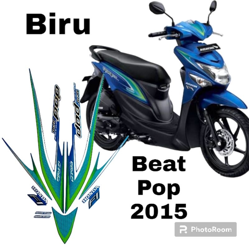striping stiker honda beat pop 2015 biru, stiker lis body motor beat pop 2015 biru