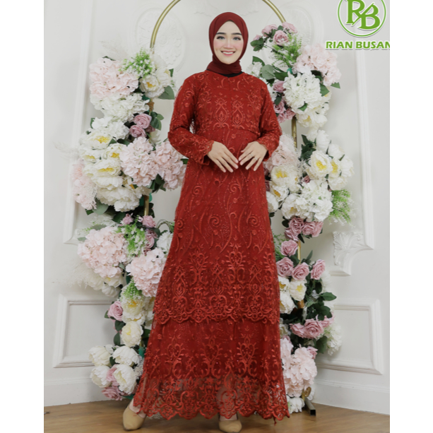 gamis full brukat depan belakang dua tingkat dress pesta muslimah gamis brukat tile mutiara gamis