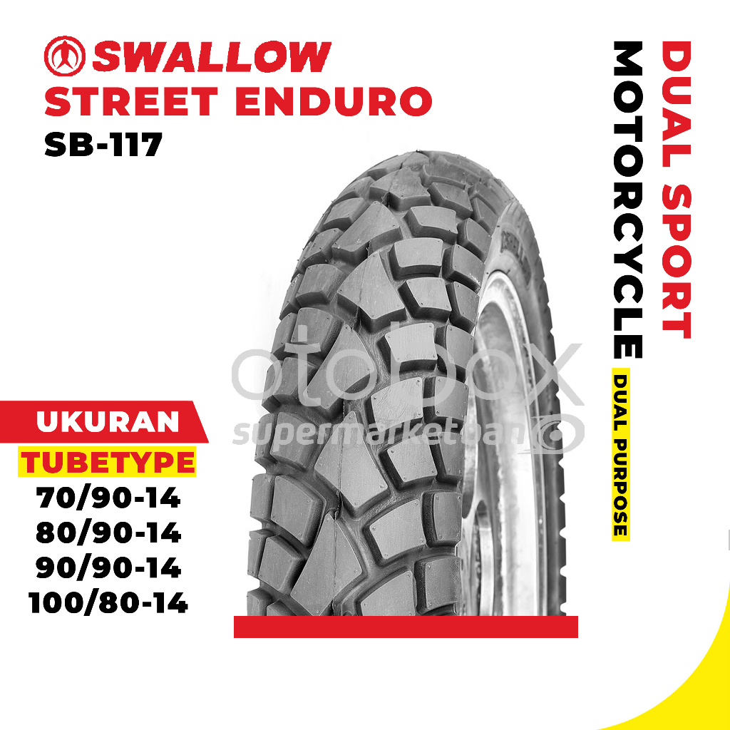 Ban Luar Motor Swallow SB-117 Street Enduro 70/90 80/90 90/90 100/80 Ring 14 TubeType Ban Dual Purpo