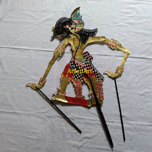 Wayang Purwa Brotoseno Bima Muda Wayang Kulit Asli dari Kulit Kambing Ukuran Besar Warna Emas