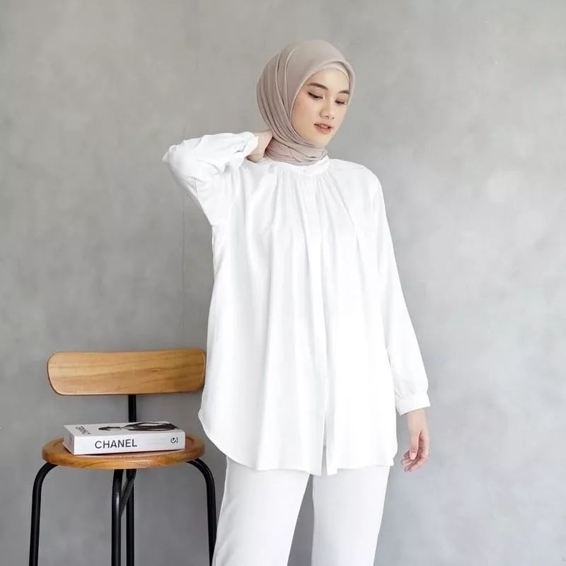 Nidi.id - Kemeja wanita - Baju kerja cewek - Baju putih - Kemeja putih