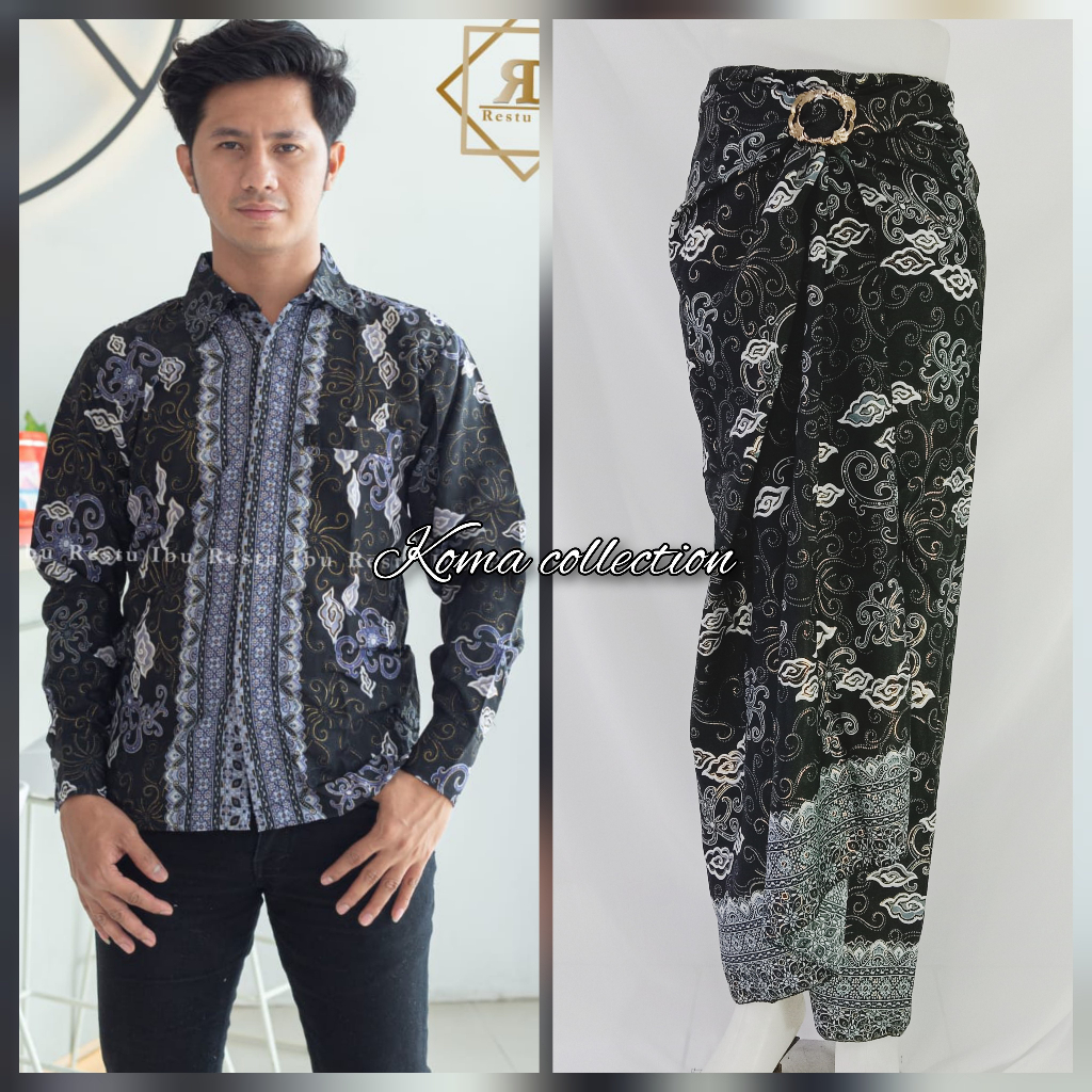COD _Baju Couple Kemeja Batik pria dan Rok Lilit Motif Megamendung Silver / Couple kemeja Lengan pan