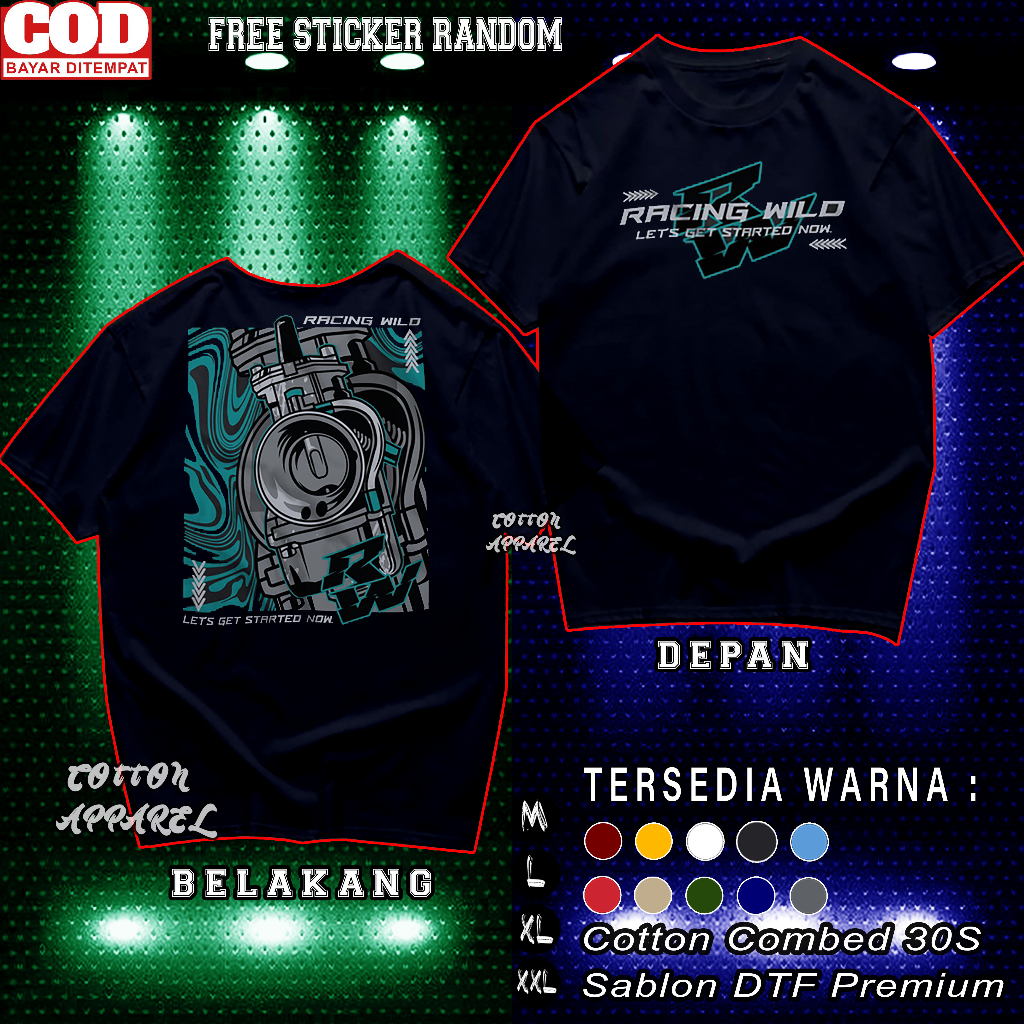 Baju Kaos Distro Racing Wild RW Karburator Cotton Combed 30S T-Shirt Premium