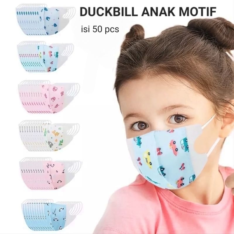 Masker Duckbill Anak 3ply 3D Motif isi 50pcs| Motif Beragam Kualitas Bagus