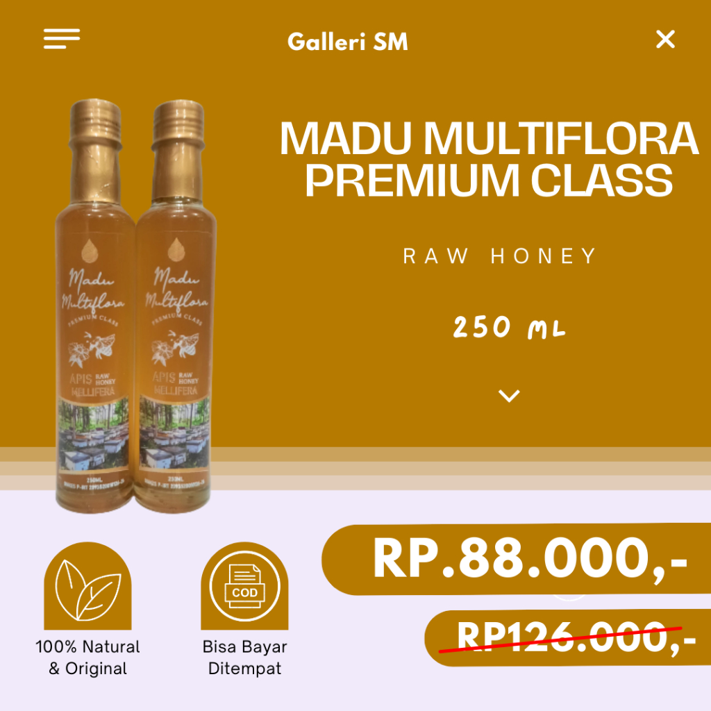 

Madu Multiflora Premium 250ml Madu Murni Apis Mellifera Madu Murni Original