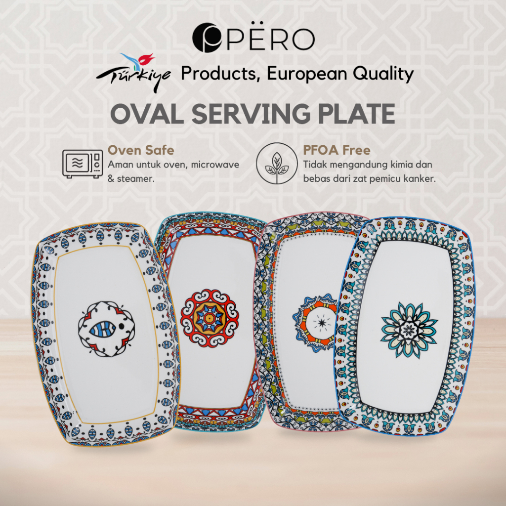 [Last Stock] Pero Rectangle Turkiye Oval Serving Plate 10inch / Set Piring Saji Keramik /  Piring Se