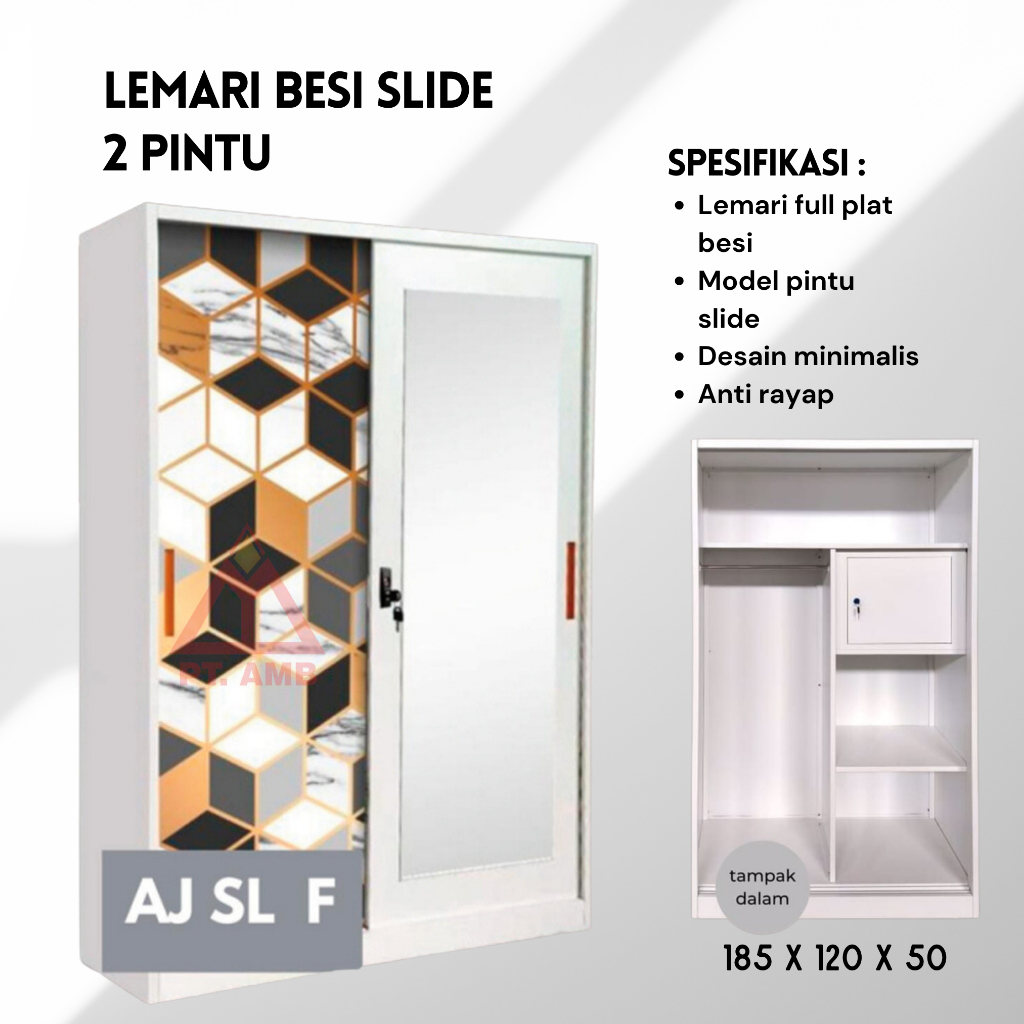 LEMARI SLIDING 2 PINTU/LEMARI PAKAIAN BESI/LEMARI BESI SLIDING/LEMARI BAJU JUMBO MURAH/LEMARI PAKAIA