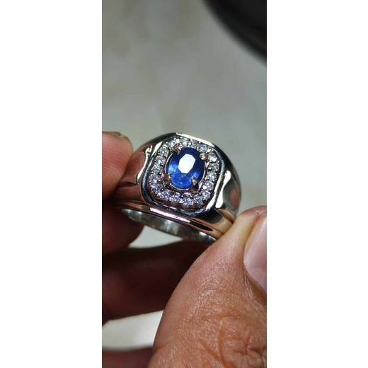 Cincin permata blue sapphire ceylon dan memo