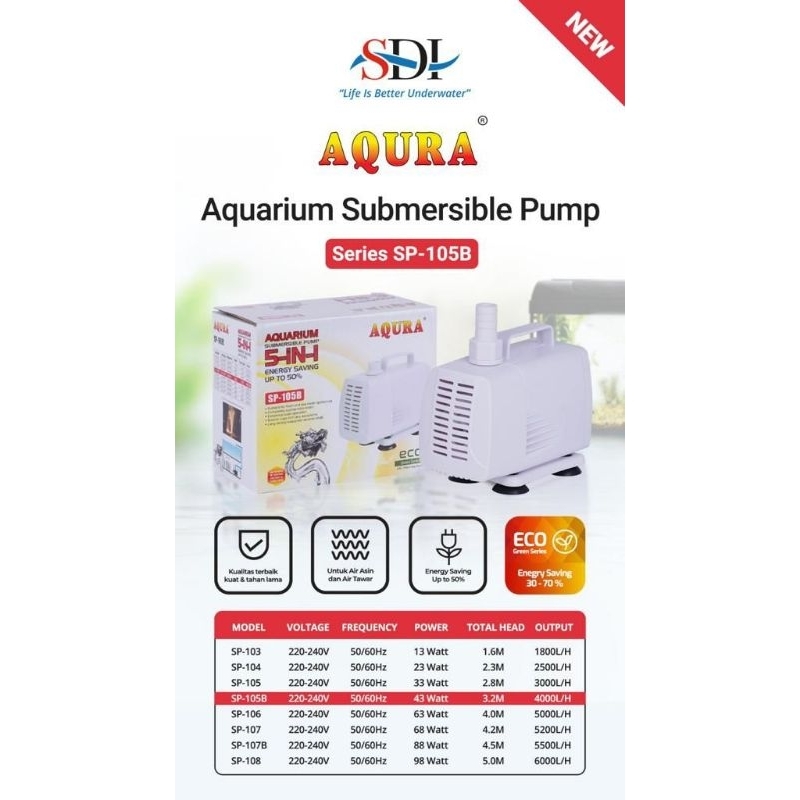 Mesin AQURA SP-105B Pompa celup Aquarium
