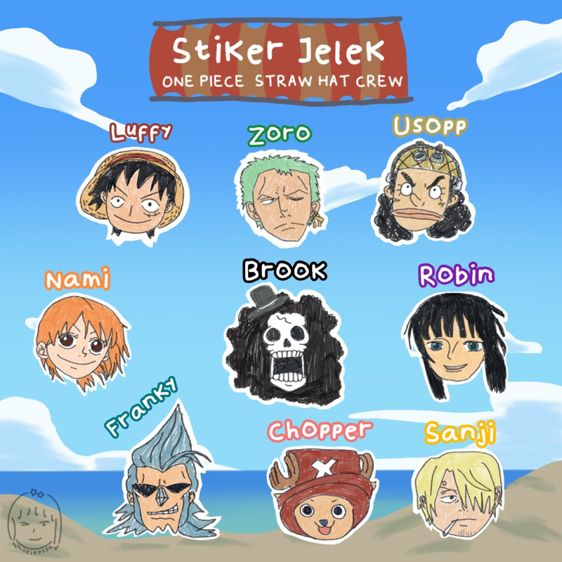 

[PO Zeiketsa] Stiker Jelek ONE PIECE | Ugly Sticker | Luffy Zoro Usopp Nami Sanji Robin Chopper Franky Brook | Anime | Fanart | Straw Hat Pirates | Mugiwara Crew | Monkey D. Luffy | Lucu Unik Funny Unique Vinyl Doff Anti Air