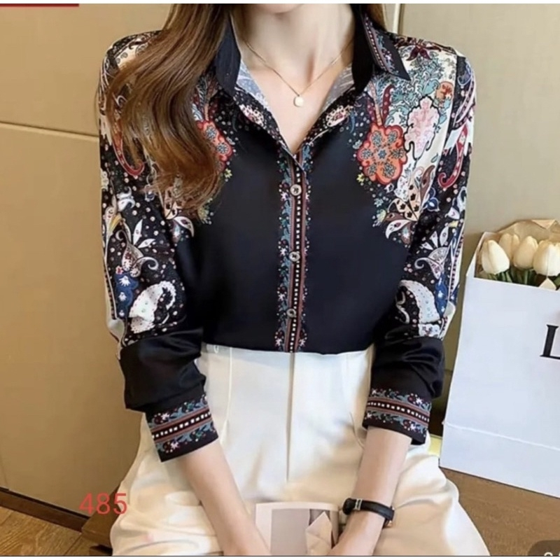 JM6902 Kemeja Import Premium Fashion Wanita Bahan Satin Silk