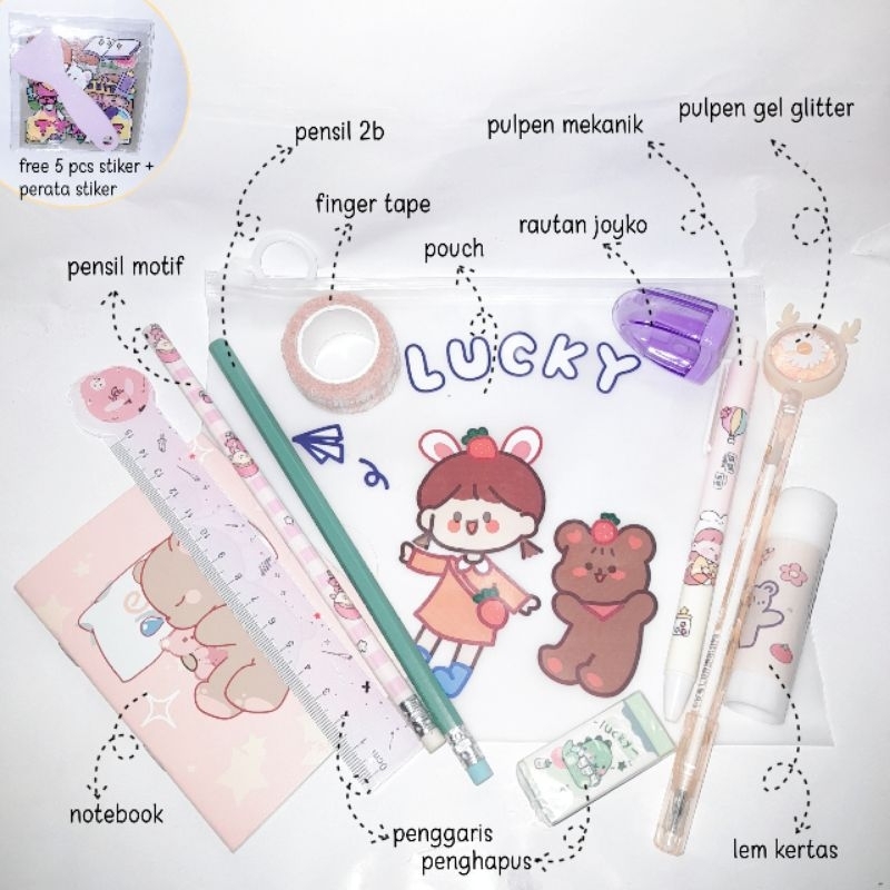 

1 Set Stationery 11 in 1| 1 Set Alat Tulis sekolah Pouch