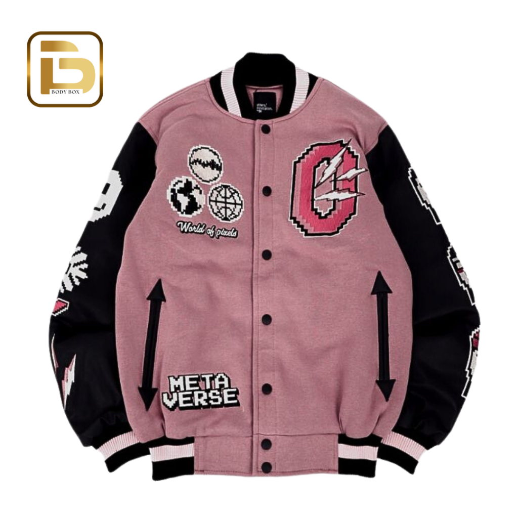 Varsity Jacket Metaverse Navy / Metaverse Pink Bordir Original Jaket Varsity Othersbrand | bodyboxs
