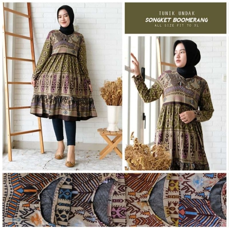 Tunik Undak motif Boomerang dan Kaktus merek Jess&nad bahan Denim Calvin Jeans Ori adem kekinian ter