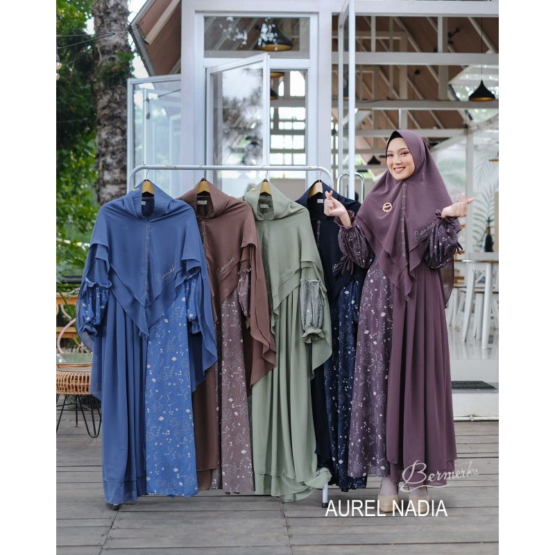 aurel nadia gamis set syari modern original bermerks syari full ceruty